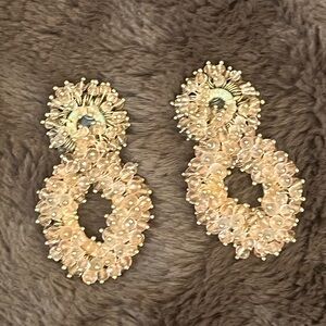 Banana Republic Gold & Cream Beaded Statement Earrings — Elegant Drop